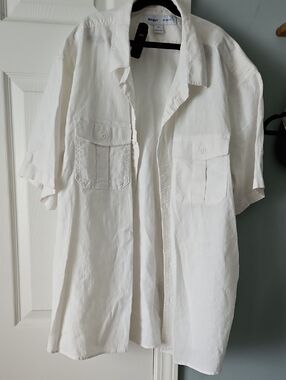 Old Navy Men’s White Short-Sleeve Button Down Shirt w Chest Pockets Linen Blend